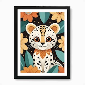 Floral Cute Baby Leopard Nursery Illustration (11) Art Print