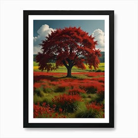 Red Tree In A Field 2 Art Print