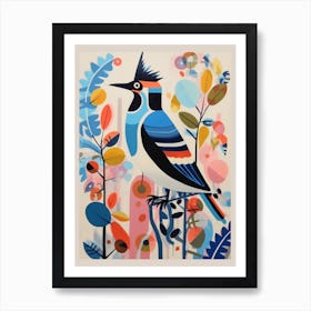 Colourful Scandi Bird Blue Jay 7 Art Print