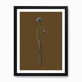 Vintage Autumn Onion Black and White Gold Leaf Floral Art on Coffee Brown n.0004 Art Print