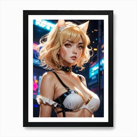 Elegant manga cosplay aesthetics: this blonde anime girl epitomizes cute, beautiful, and irresistibly sexy hentai charm. Art Print