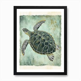 Vintage Green Sea Turtle Painting 1 Art Print