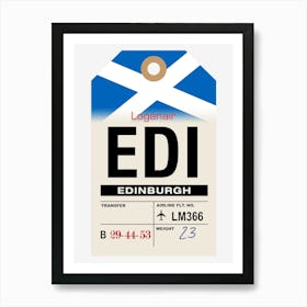 Edinburgh (EDI) Scotland Vintage Airline Luggage Tag Art Print