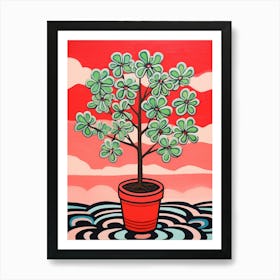 Pink And Red Plant Illustration Jade Plant 2 Art Print