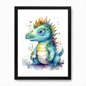 Tsintaosaurus Cute Dinosaur Watercolour 1 Art Print