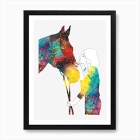 Girl Kissing Horse Art Print