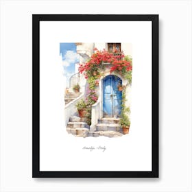 Amalfi, Italy   Mediterranean Doors Watercolour Painting 6 Poster Art Print