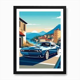 A Dodge Challenger Car In The Lake Como Italy Illustration 3 Art Print