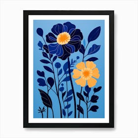 Blue Flower Illustration Marigold Affiche