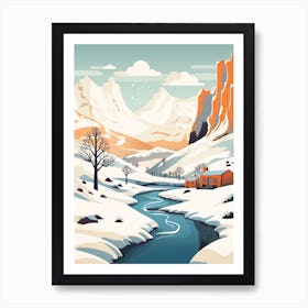 Vintage Winter Travel Illustration Iceland 1 Art Print