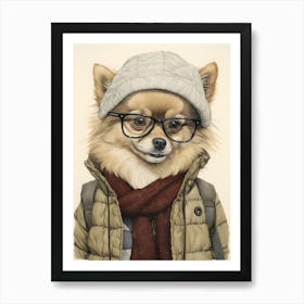 Pomeranian Dog Wearing Glasses Poster