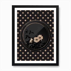 Shadowy Vintage White Rose of Snow Botanical in Black and Gold n.0018 Art Print