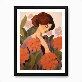 Woman With Autumnal Flowers Hydrangea Art Print