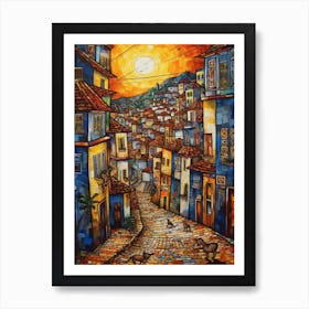 Painting Of Rio De Janeiro With A Cat In The Style Of Renaissance, Da Vinci 1 Art Print