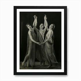 Three Vintage Ladies Dancing - Art Deco 1900s Dance Group Wearing Greek Dress Witches Pagan Ritual Dance Moon Goddess - Remastered High Definition Photograph Art Print