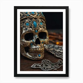 Skull With Turquoise Art Print