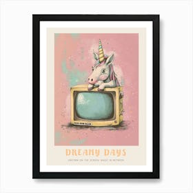 Pastel Unicorn & A Tv 2 Poster Art Print