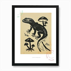 Lizard With Mushrooms Bold Block 2 Poster Art Print