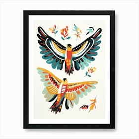 Folk Style Bird Painting Red Tailed Hawk Art Print