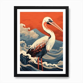 Pelican Animal Drawing In The Style Of Ukiyo E 4 Art Print