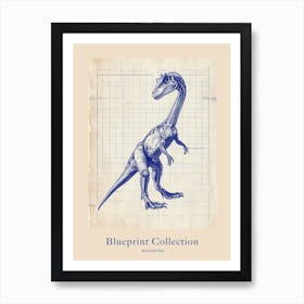 Maiasaura Dinosaur Blue Print Sketch 2 Poster Art Print