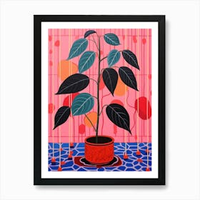 Pink And Red Plant Illustration Rubber Plant Ficus 3 Art Print