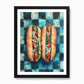 Baguette Checkered Blue Painting 1 Art Print