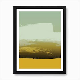 Expressive Horizontal Marks In Green Yellow  Art Print