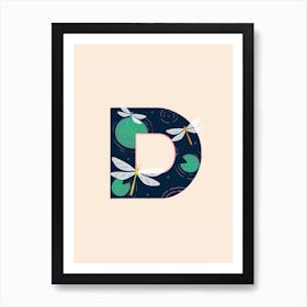 Letter D Dragonfly Art Print