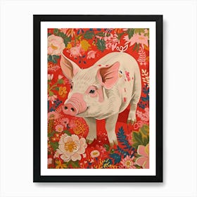 Floral Animal Painting Pig 2 Art Print