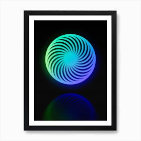 Neon Blue and Green Abstract Geometric Glyph on Black n.0019 Art Print