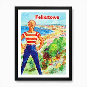 Felixstove, Woman In Front Of The City Bay Art Print