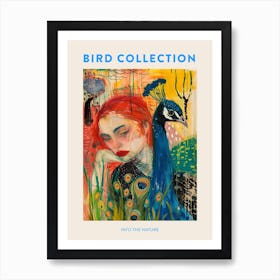 Peacock & Red Haired Woman Mixed Media Poster Art Print
