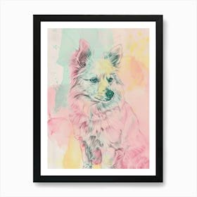 Pastel Spitz Dog Pastel Line Illustration  3 Art Print