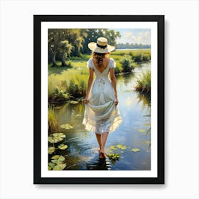 Woman Walking In Water Art Print