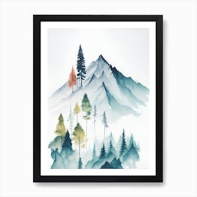 Mountain And Forest In Minimalist Watercolor Vertical Composition 279 Art Print