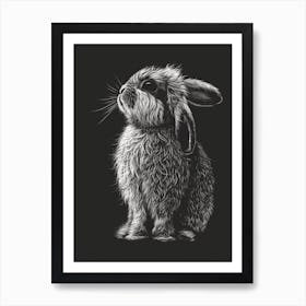 American Fuzzy Lop Blockprint Rabbit Illustration 2 Art Print