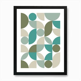 Mid Century Modern Abstract 26 Olive Green, Teal, Light Green Art Print