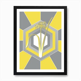 Vintage Cowslip Cupped Daffodil Botanical Geometric Art in Yellow and Gray n.427 Art Print