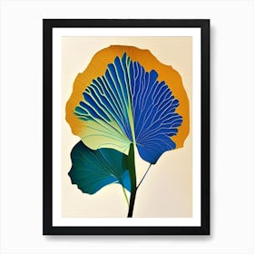 Ginkgo Leaf Colourful Abstract Linocut Art Print