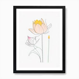 Lotus Flower Bouquet Minimal Line Drawing 3 Art Print