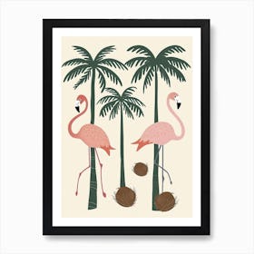 Jamess Flamingo And Coconut Trees Minimalist Illustration 2 Art Print