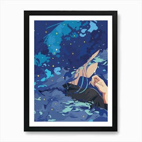 Anime, Girl, Starry Night Art Print