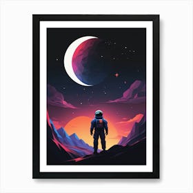 Low Poly Astronaut Minimalist Sunset (18) Art Print