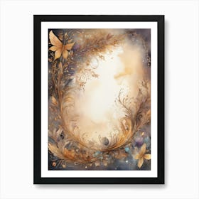 Frame With Butterflies And Flowers Art Print