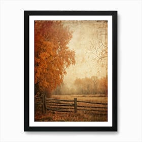 Autumn Landscape Grunge Texture Overlay Leaves In Varying Shades From Orange To Russet Decrepit W Art Print