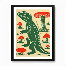 Lizard With Mushrooms Bold Block 4 Art Print