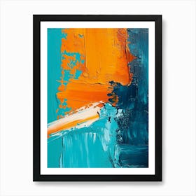 Abstract Vibrant Orange And Cyan Brushstrokes Art Print