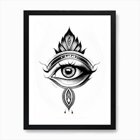 Bindu, Symbol, Third Eye Simple Black & White Illustration 1 Art Print