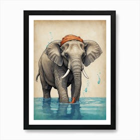 Elephant In Water Canvas Print Art Print